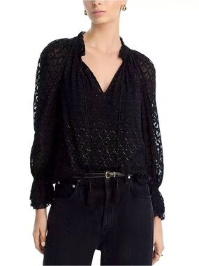 Veronica Beard (nwt $598)  Maxime Lace Blouse Black/gold sz 8